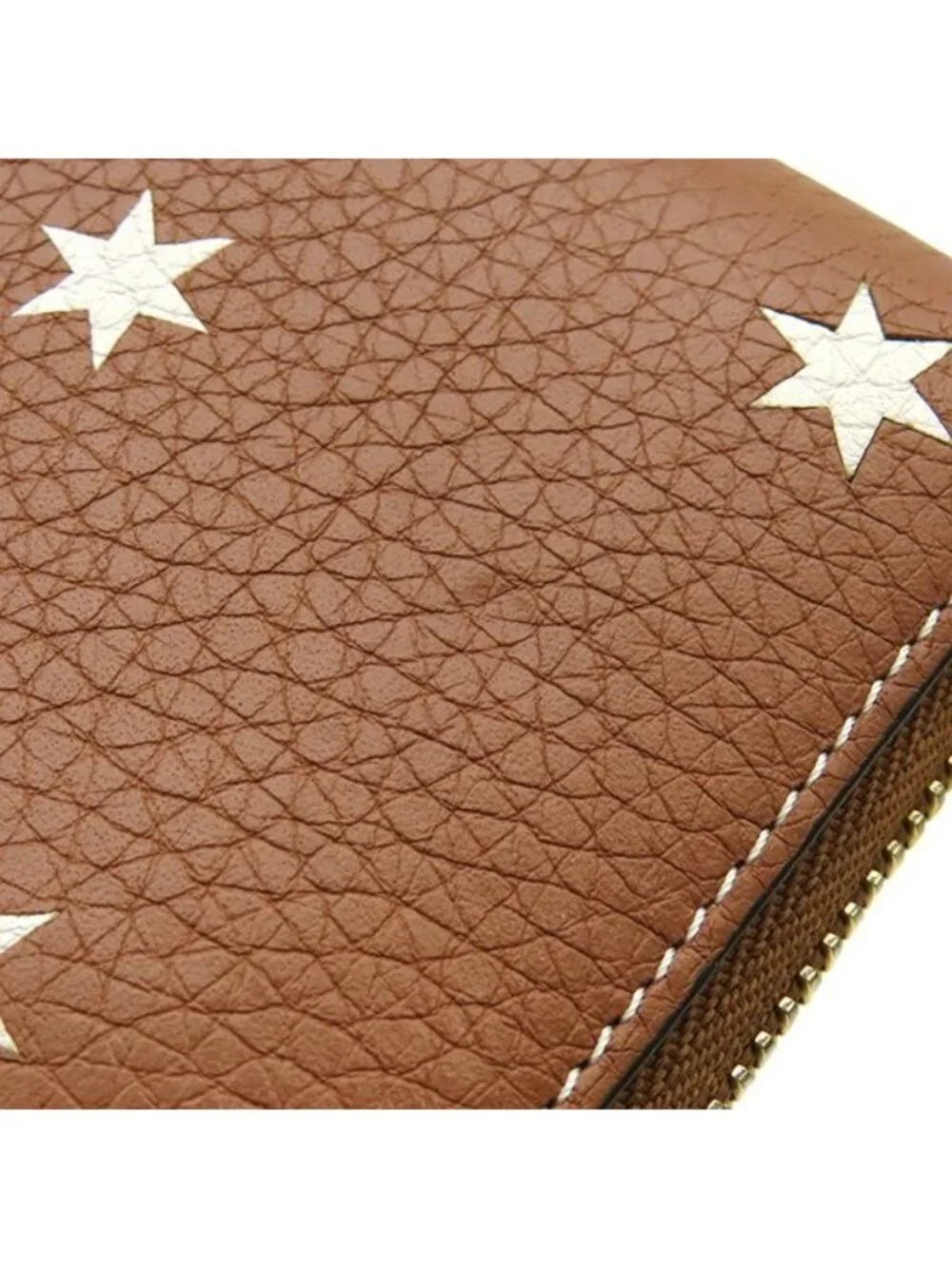 Loewe Wallet Star Motif Grain Calf Leather Brown Gold Zip Around